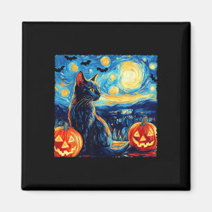 Cat Starry Night Van Gogh Cat Lover Bats Pumpkins Magnet