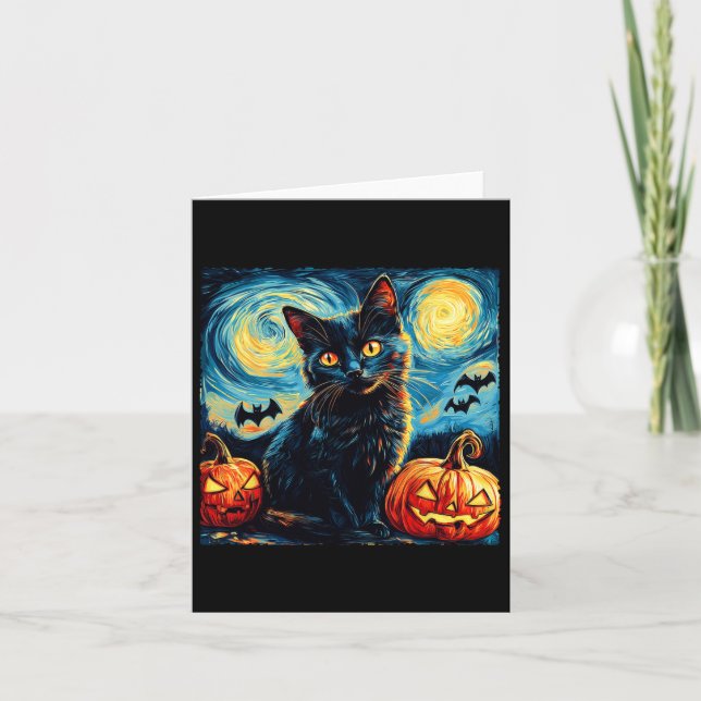 Cat Starry Night Van Gogh Cat Lover Pumpkins Baske Karte (Vorderseite)