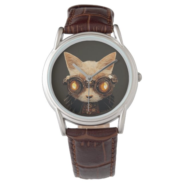 Cat Steampunk Gothic Retro Kitty Portrait Armbanduhr (Vorderseite)