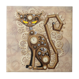 Cat Steampunk Vintag Retro Style Machine Fliese