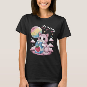 Cat Strawberry Milk Anime 90er japanische Katze Ja T-Shirt