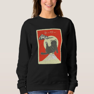 Cat Stretch Leg Up Mt Fuji Distressive Style Japan Sweatshirt
