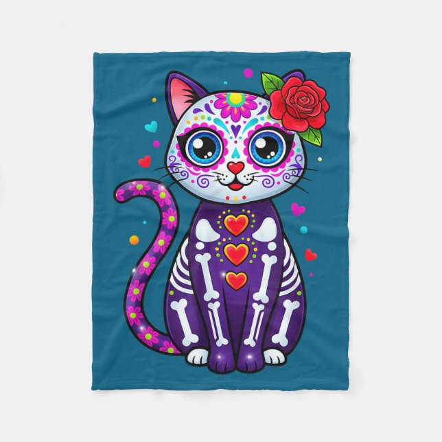 Cat Sugar Skull Cute Cat For Cat Lover Cat-m  Fleecedecke (Vorderseite)