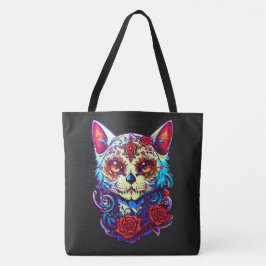 Cat Sugar Skull Halloween, Dia de los Muertos Tasche