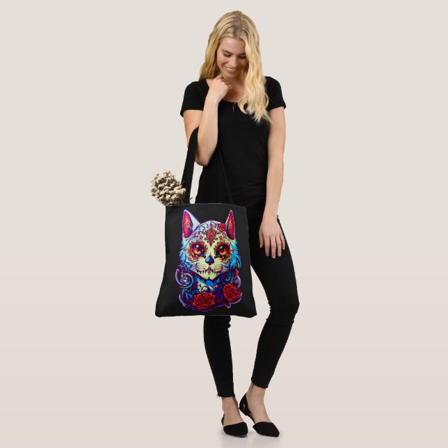 Cat Sugar Skull Halloween, Dia de los Muertos Tasche (Am Model)