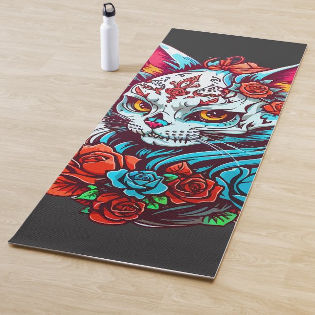 Cat Sugar Skull Halloween, Dia de los Muertos Yogamatte (Beispiel)