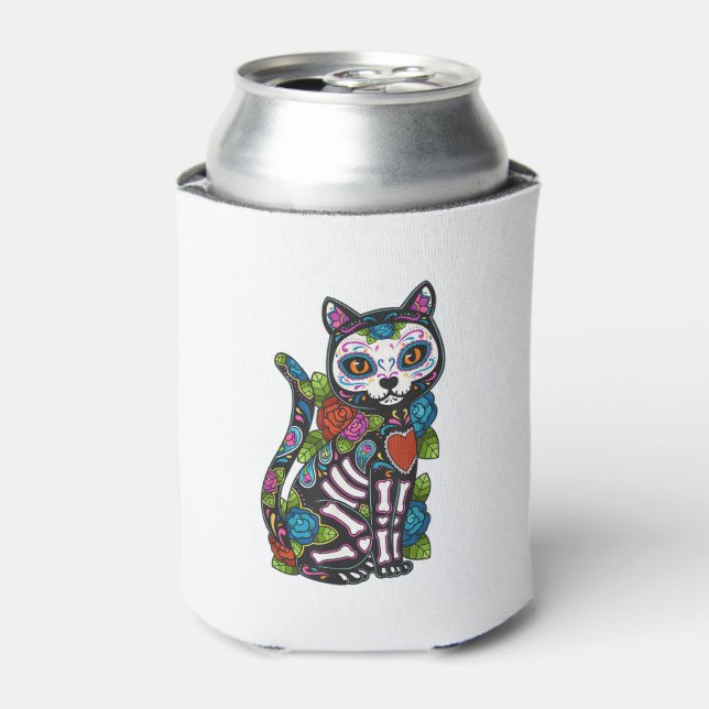 Cat Sugar Skull Mexico Calavera Dia De Los Muertos Dosenkühler (Kanne Vorderseite)