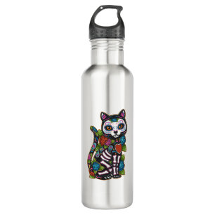 Cat Sugar Skull Mexico Calavera Dia De Los Muertos Edelstahlflasche