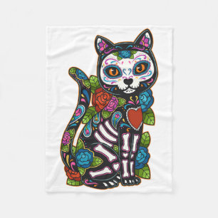 Cat Sugar Skull Mexico Calavera Dia De Los Muertos Fleecedecke