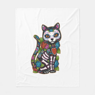 Cat Sugar Skull Mexico Calavera Dia De Los Muertos Fleecedecke