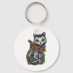 Cat Sugar Skull Mexico Calavera Dia De Los Muertos Schlüsselanhänger