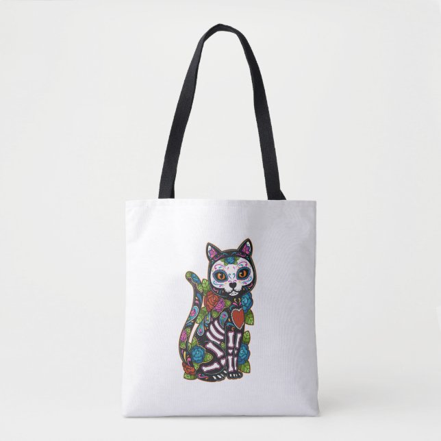 Cat Sugar Skull Mexico Calavera Dia De Los Muertos Tasche (Vorderseite)