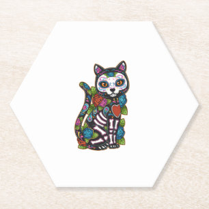 Cat Sugar Skull Mexico Calavera Dia De Los Muertos Untersetzer