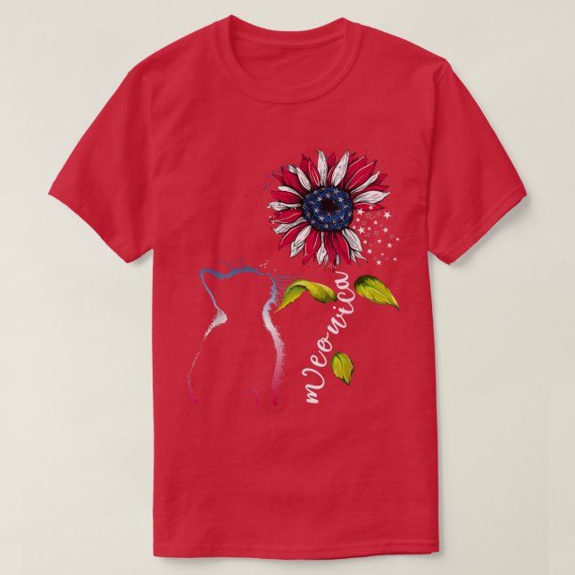 Cat Sunflower 4th Of July Meowica Merica USA Ameri T-Shirt (Design vorne)