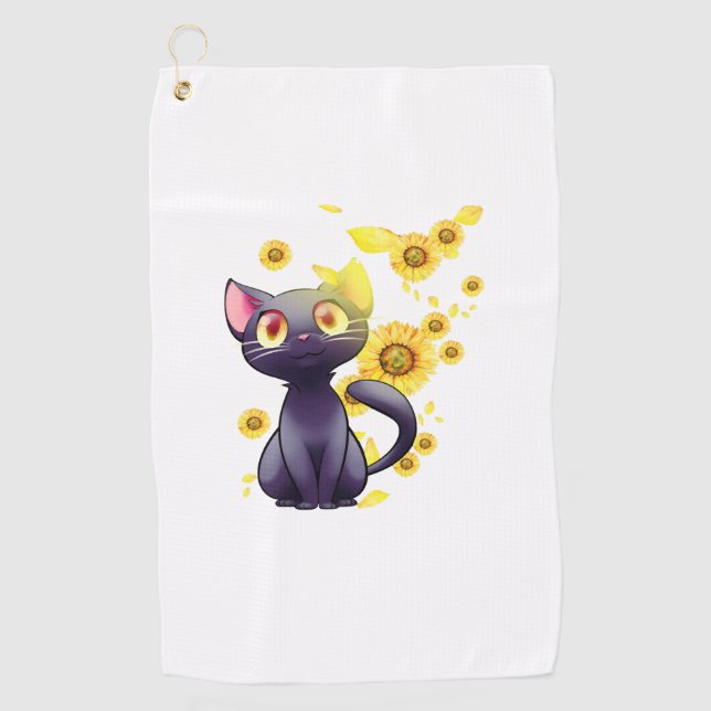 Cat Sunflower Shirt Golfhandtuch (Vorderseite)