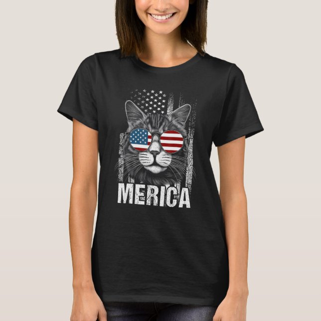 Cat Sunglasses  Animal  American Flag Patriotic T-Shirt (Vorderseite)