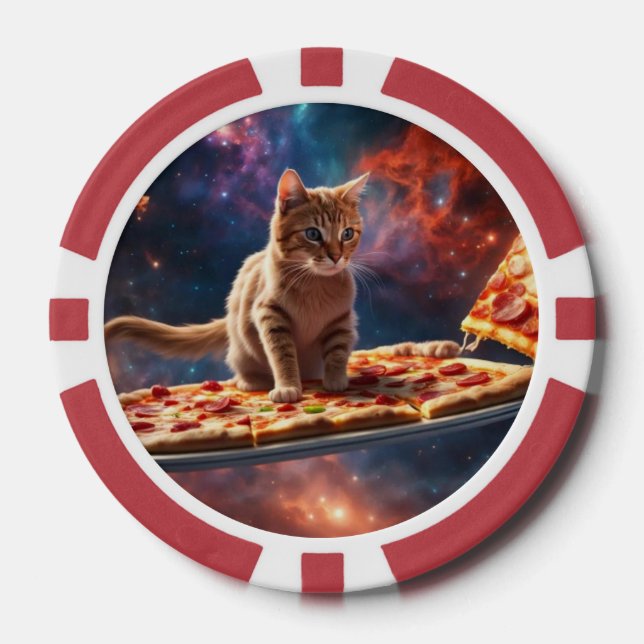 Cat surfen eine Pizza im Kosmos Pokerchips (Vorderseite)