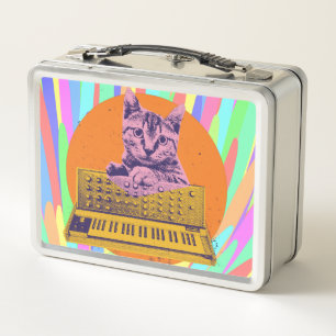 Cat Synthesizer Music Producer Design Metall Brotdose