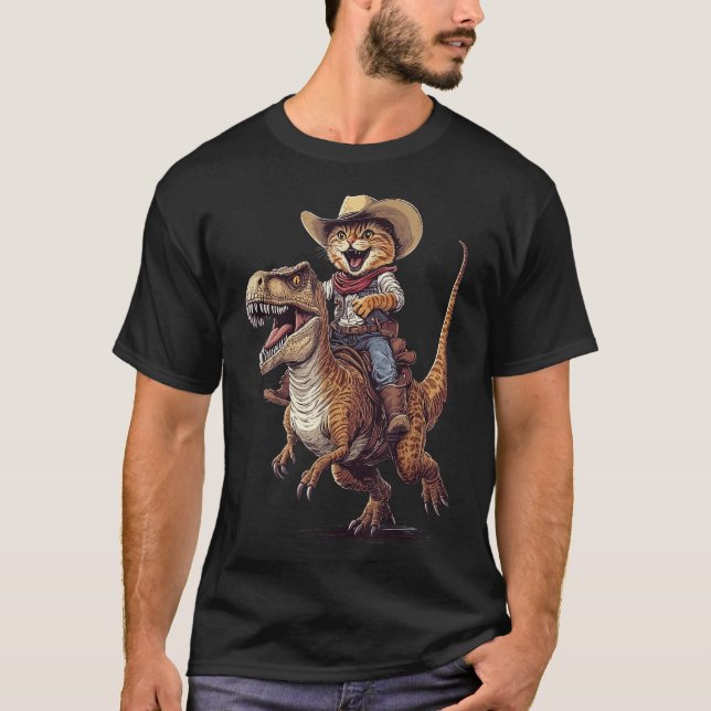 Cat T Rex Cowboy T-Shirt (Vorderseite)