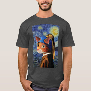 Cat T, Starry Night Cat, Cat Art, Van Gogh Stil  T-Shirt