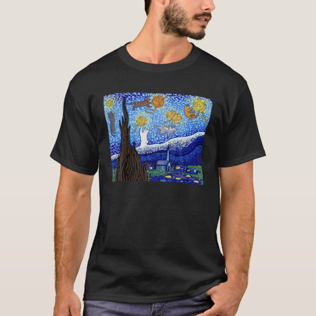 Cat T, Starry Night Cat, Womens Cat , Van Gogh Cat T-Shirt (Vorderseite)