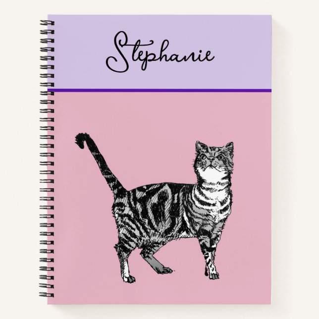Cat Tabby Pastel Cats Womens Rose Pink Pets Notizbuch (Vorderseite)