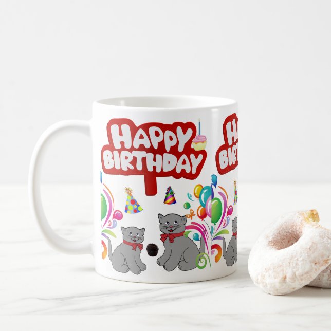 Cat Tasse Happy Birthday Tasse (Mit Donut)
