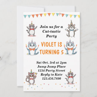 Cat-Tastic Kitty Cat Geburtstagsparty mit Goldenem Einladung