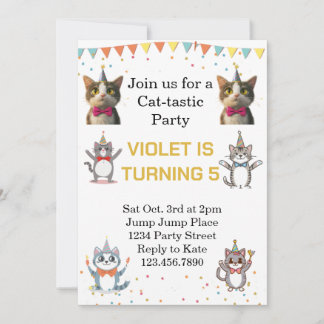 Cat-Tastic Kitty Cat Geburtstagsparty mit Goldenem Einladung