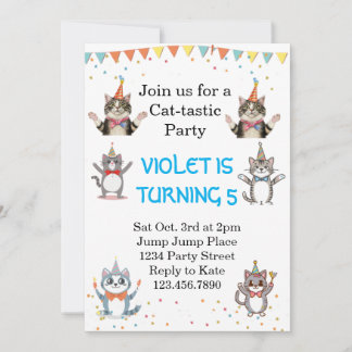 Cat-Tastic Kitty Cat Geburtstagsparty mit Goldenem Einladung