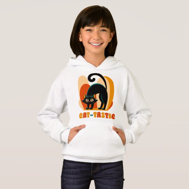 Cat-tastic Retro Black Cat Art Hoodie (Vorne ganz)