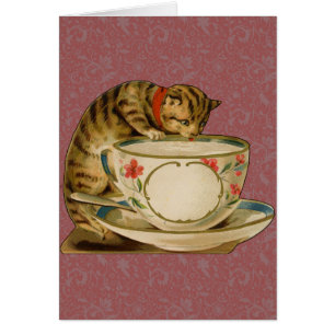 Cat Teacup Cute Vintage Victorien