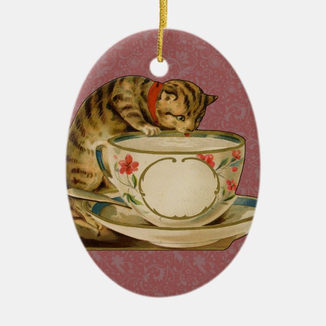 Cat Teacup Niedlich Vintag Viktorianisch Keramikornament (Vorne)