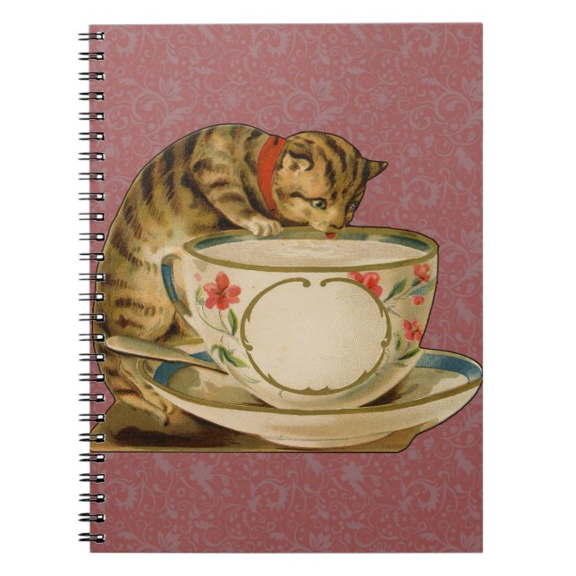 Cat Teacup Niedlich Vintag Viktorianisch Notizblock (Vorderseite)