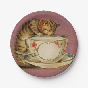Cat Teacup Niedlich Vintag Viktorianisch Pappteller