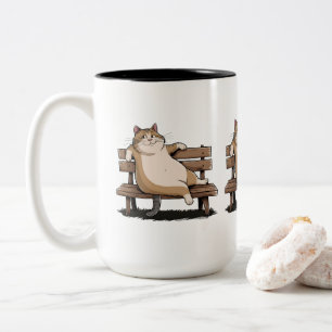 Cat the Bench Sitter Zweifarbige Tasse