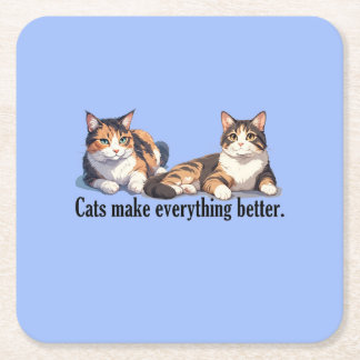 Cat Theme Adorable Light Blue Paper Untersetzer