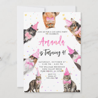 Cat Themed PINK GIRL Geburtstag Einladung