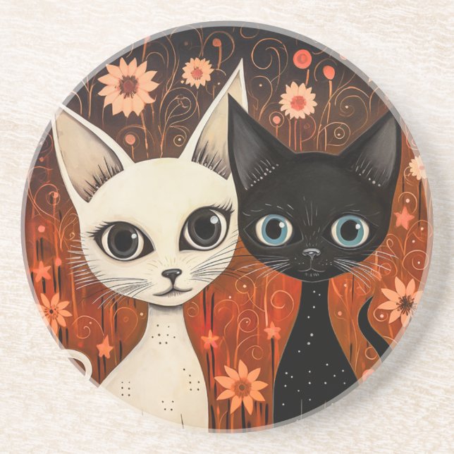 Cat-Themed Sandstone Untersetzer (Vorne)