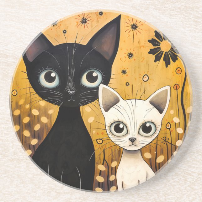 Cat-Themed Sandstone Untersetzer (Vorne)
