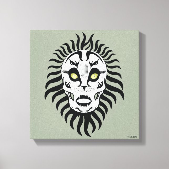 Cat Themed Skull Designated Original Art Leinwanddruck (Vorderseite)