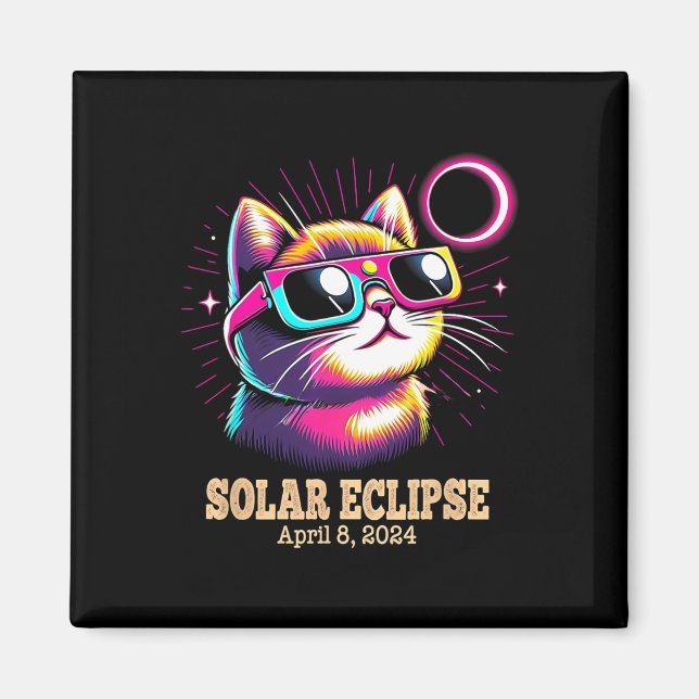 Cat Total Solar Eclipse 8. April Magnet (Vorne)