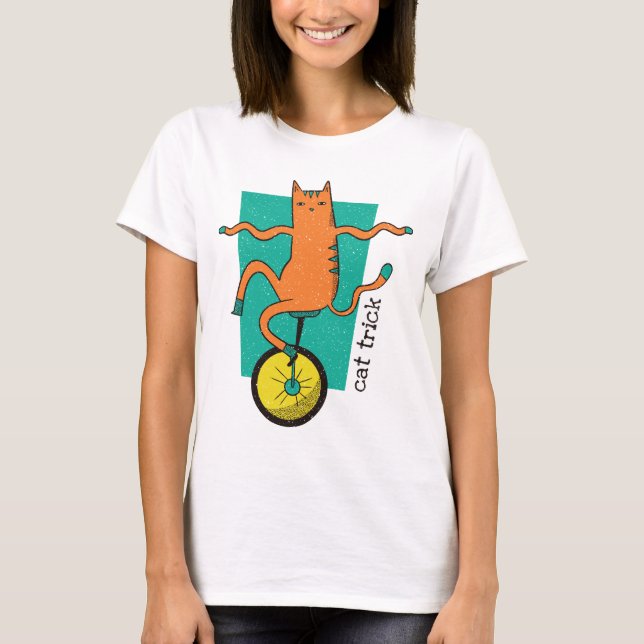 Cat Trick Funny Tabby Cat Rafting Einrad T-Shirt (Vorderseite)