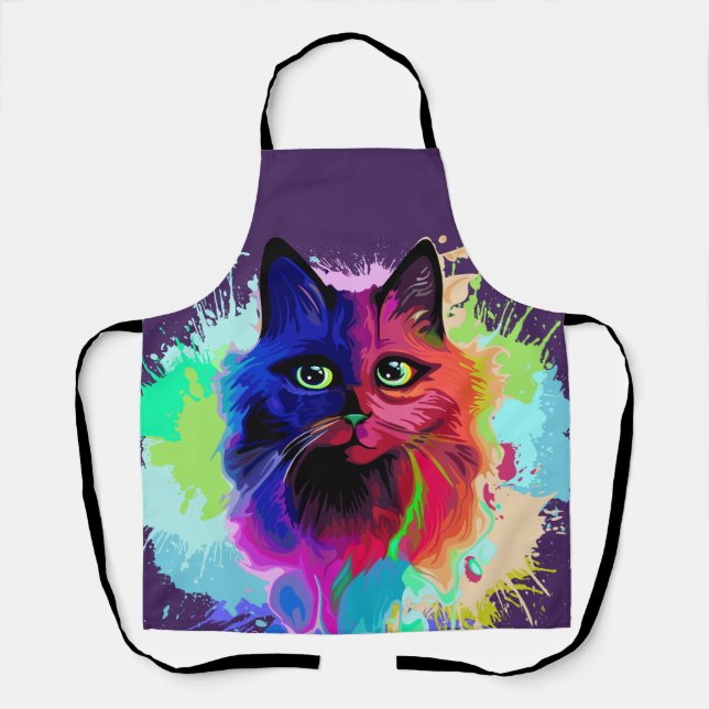 Cat Trippy Psychedelic Pop Art Schürze (Vorderseite)