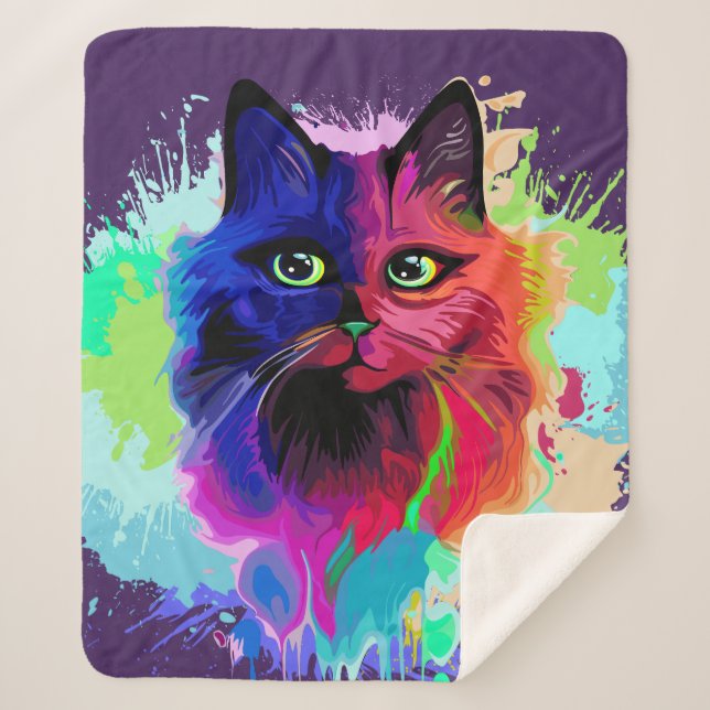 Cat Trippy Psychedelic Pop Art Sherpadecke (Vorderseite)