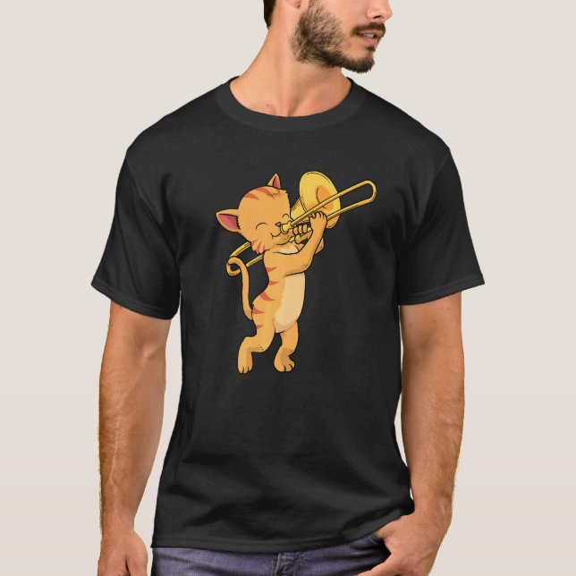 Cat Trombone Music Men Cat Jazz Music Marching Ban T-Shirt (Vorderseite)