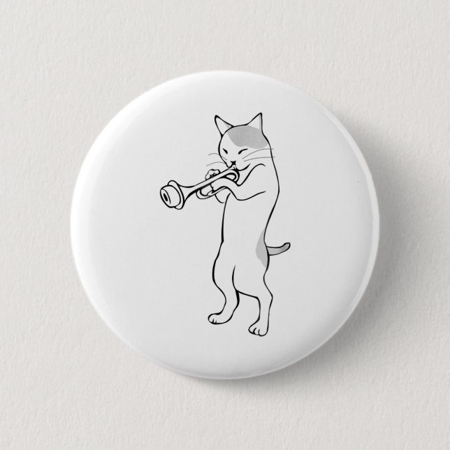 Cat Trompet Player Straight mute wah wah T - Shirt Button (Vorderseite)