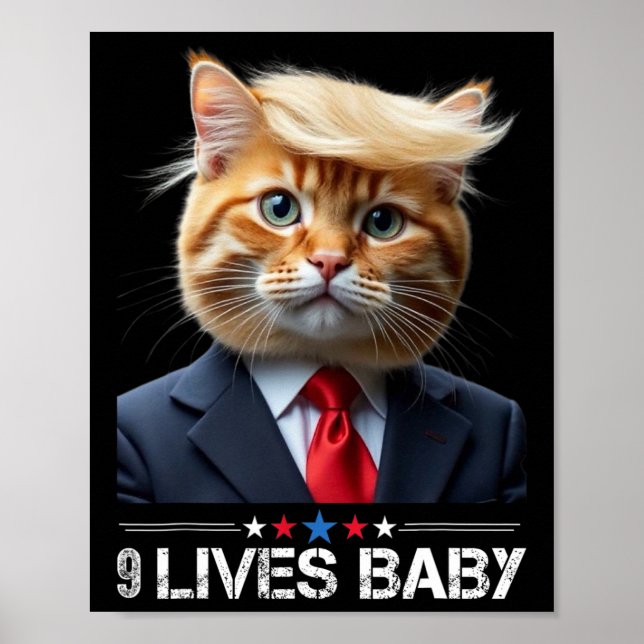 Cat Trump 9 Lives Ba1lustige Trump Meme Poster (Vorne)