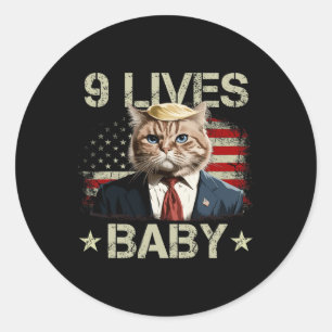 Cat Trump 9 Lives Ba Runder Aufkleber