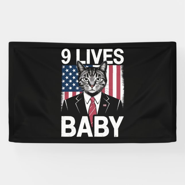 Cat Trump 9 Lives Baby Funny Trump Cat Banner (Horizontal)